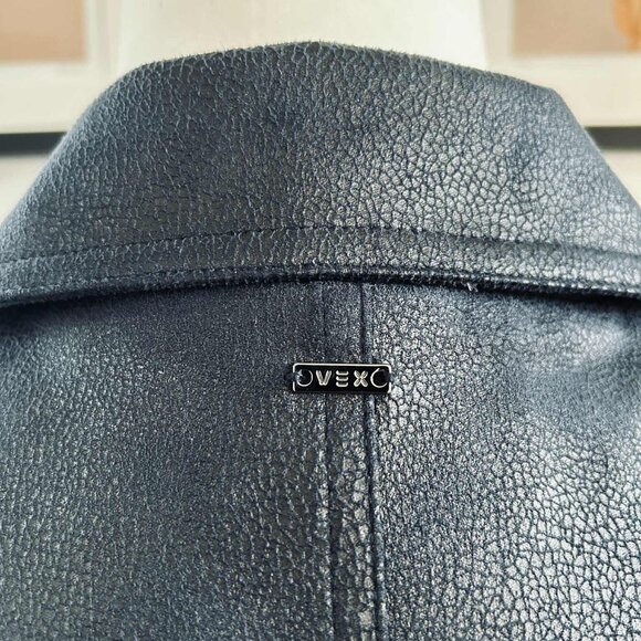 Vex Collection Navy Faux-Leather Moto Jacket with Hook-Eye Closure – EU 38 - Picture 10 of 14